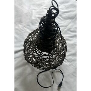 Hand-Woven Rattan Cane Pendant Lamp Boho Southeast Asian Design Style Dark Brown